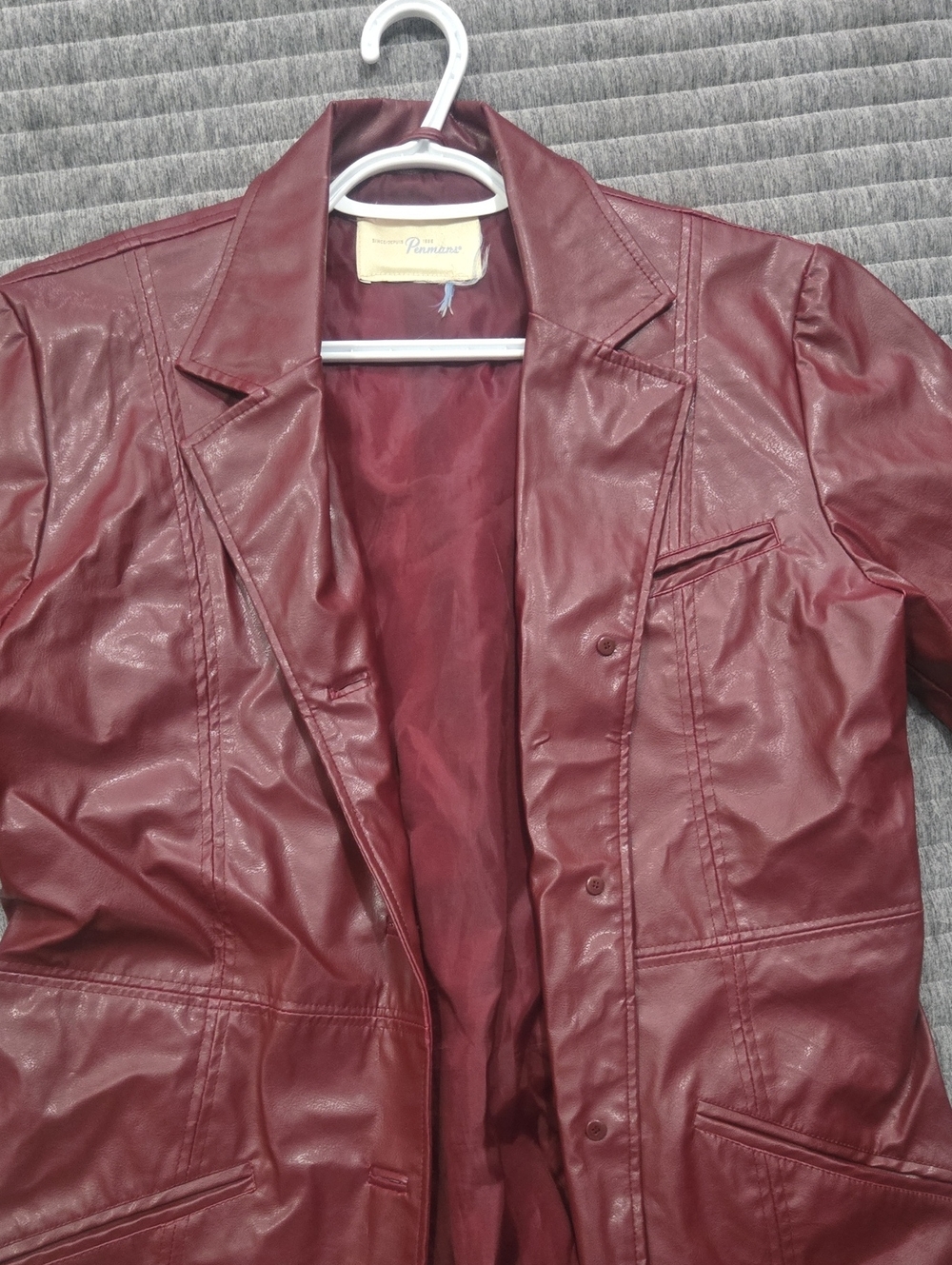 Premiere Women's Burgundy Faux Leather Blazer Jacket